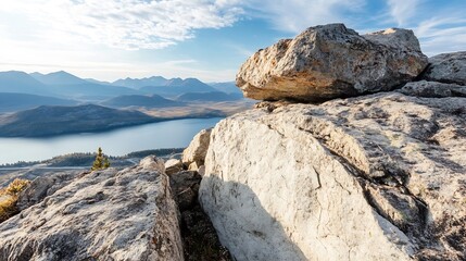 Breathtaking Rocky Landscape at Sunrise Over a Tranquil Lake in the Mountains : Generative AI
