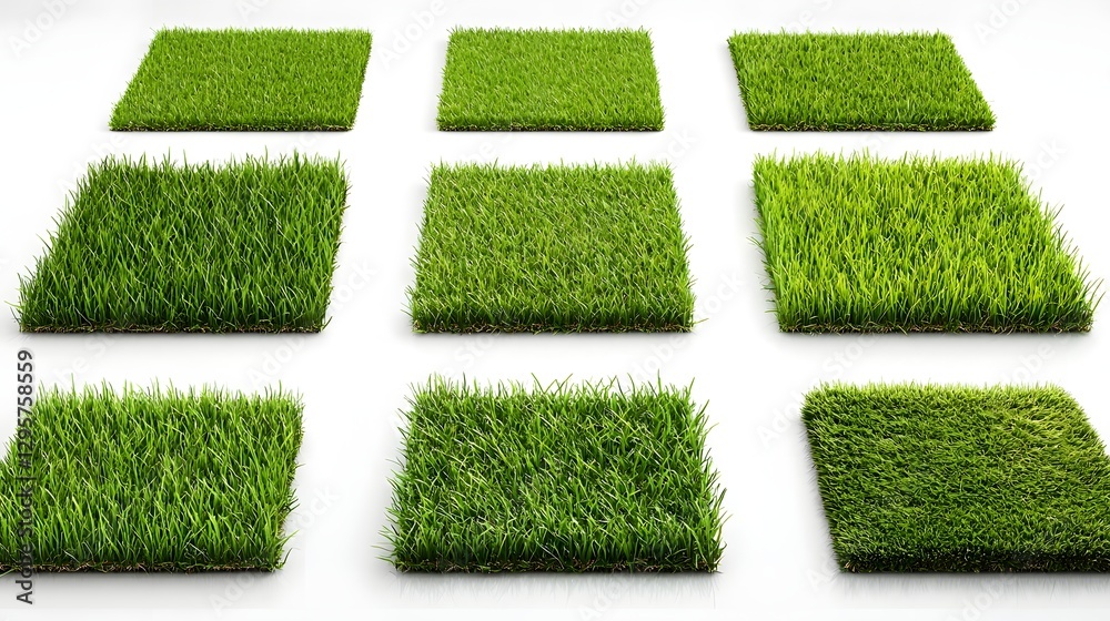 Aufkleber A creative conceptual image featuring a studio setup with neatly arranged geometric grass shapes or tiles presenting a modern minimalist and tranquil design for use as wallpaper decor