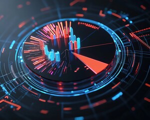 A stunning representation of data visualization featuring colorful charts and futuristic elements, ideal for digital technology and analytics projects.