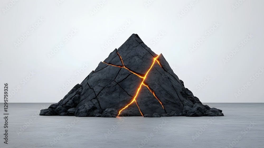 Poster a dramatic and minimalist image showcasing a stylized pile of charcoal shaped like a rugged mountain