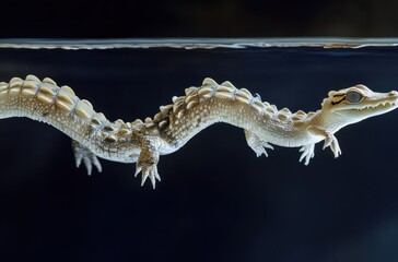 Young Alligator Swimming Gracefully in Clear Water, Showcasing Unique Textures and Patterns of Its Scaly Skin in Captivating Underwater Scene