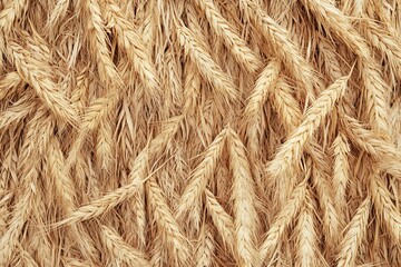 Fototapeta premium Golden wheat stalks, field background, harvest texture, food industry use