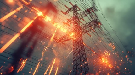 Visualization of electrical energy flowing through a futuristic power grid