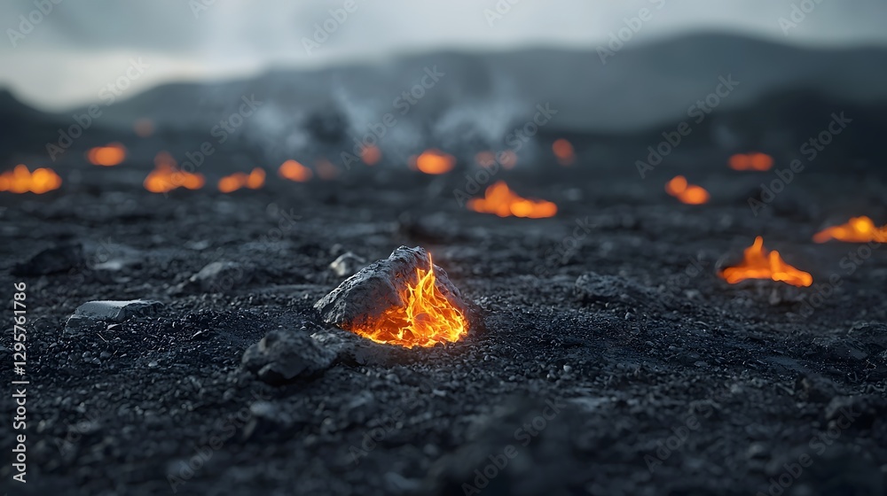 Poster a macro photograph showcasing the intricate details and textures of individual glowing embers that r