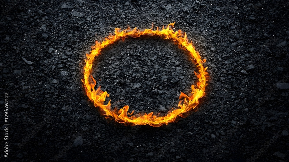 Poster A mesmerizing image of a ring of glowing embers against a dark atmospheric landscape symbolizing warmth unity and the primal power of fire in the natural world