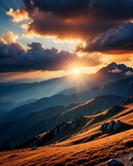 Golden Hour Mountain Majesty: A Sunset Panorama