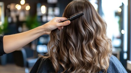 Fototapeta premium Professional Hair Stylist Styling Beautiful Hair in Modern Salon : Generative AI