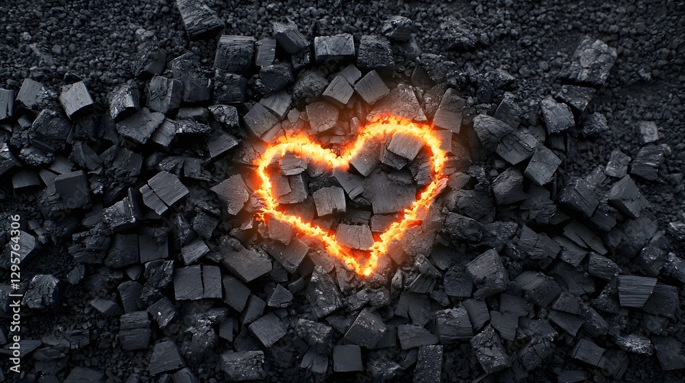Aufkleber a photo of a glowing ember heart nestled within a pile of black charcoal pieces symbolizing the warm