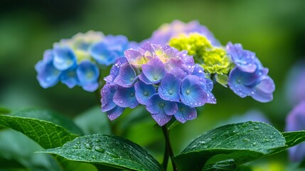 Naklejka premium Close up of hydrangea macrophylla blossoming in the garden