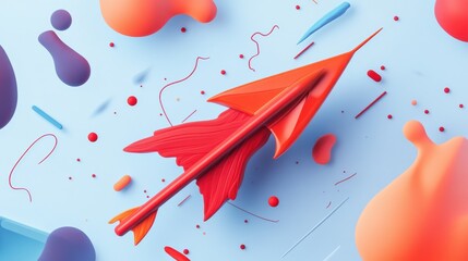 A vibrant red arrow, encircled by dynamic shapes, symbolizes growth and success in an inspiring design.