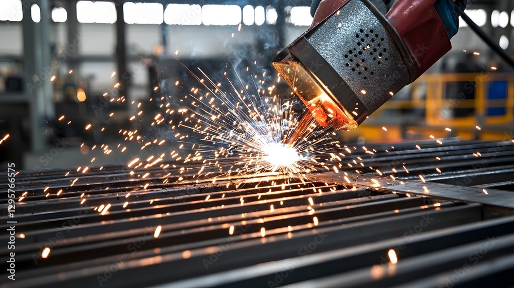 Aufkleber a photo showcasing the creative process of a welded metal artwork with vibrant sparks highlighting t