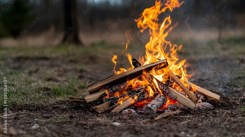Aufkleber A photograph of a blazing bonfire built from driftwood with twisting flames creating organic and random patterns that dance and flicker illuminating the surrounding wilderness with a warm cozy