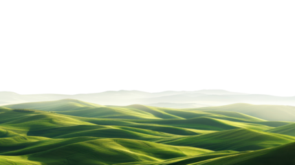 Green rolling hills stretching into the distance with transparent background