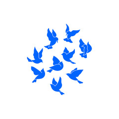 Blue birds flying like a flower, vector symbol design
