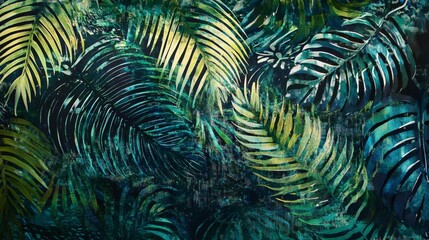 Verdant Tapestry of Lush Tropical Palm Fronds in Green Hues