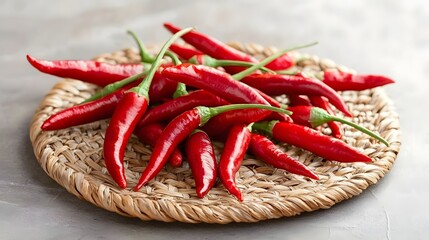A traditional method of sun drying vibrant red chili peppers on a rustic woven mat showcasing the natural process of preserving this essential culinary ingredient