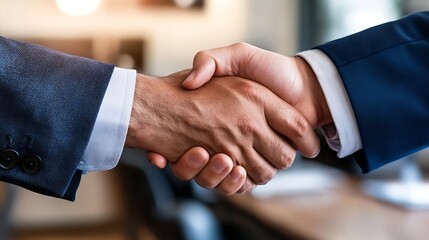 Close Up of Two Business Professionals Shaking Hands in a Modern Office Setting to Represent Partnership : Generative AI
