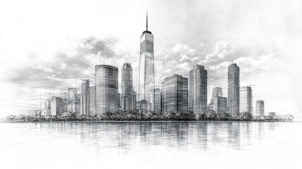 Fototapeta premium Monochrome NYC Skyline Sketch