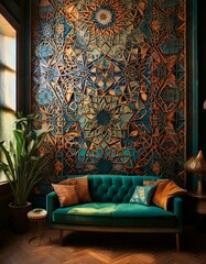 Fototapeta premium A Moroccan-inspired accent wall with intricate geometric tiles