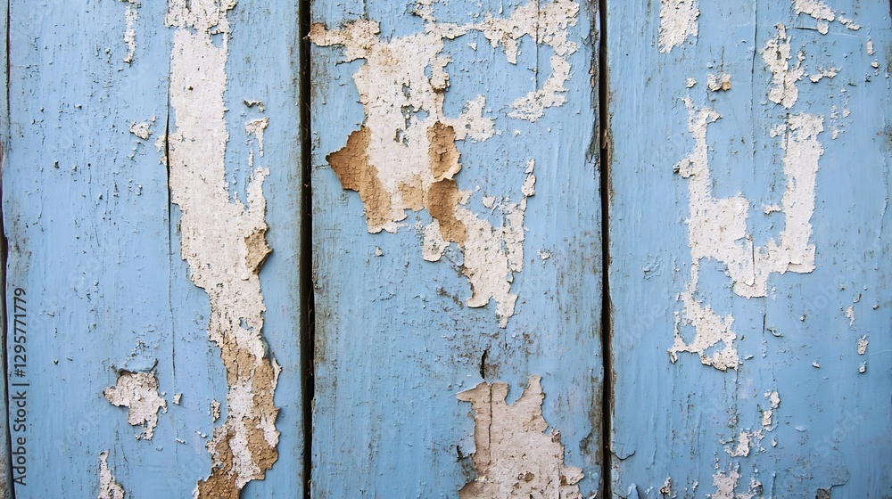 Poster close up of weathered blue wooden boards with peeling paint creating a rustic texture : generative a