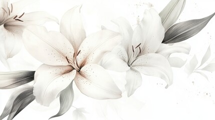 Elegant white lilies on a pure white background, emphasizing their delicate beauty.