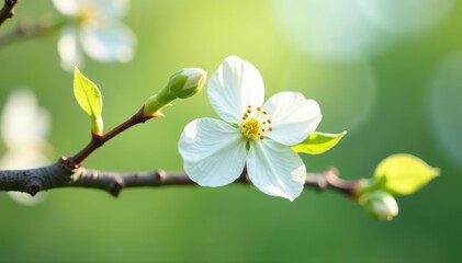 Delicate white blossoms on isolated dogwood tree stem, tree, flowers, bloom