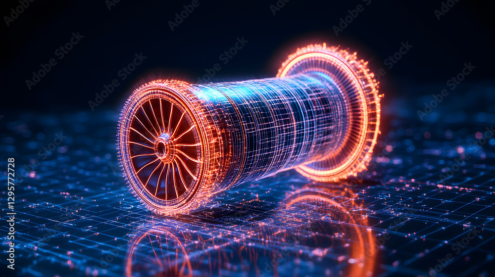 Aufkleber Holographic engine design visualization technology lab 3d model digital environment close-up view