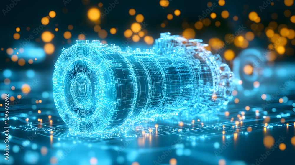 Poster 3d holographic engine design visualization in abstract digital environments