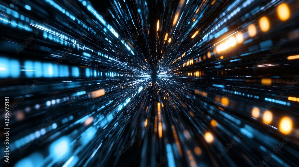 Poster Dynamic Abstract Visual of Colorful Light Streams in Futuristic Space : Generative AI