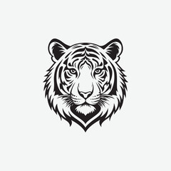 Discover a sleek and stylish tiger face vector silhouette with clean, sharp lines and a minimalist white background. Perfect for modern designs, logos, and creative projects.