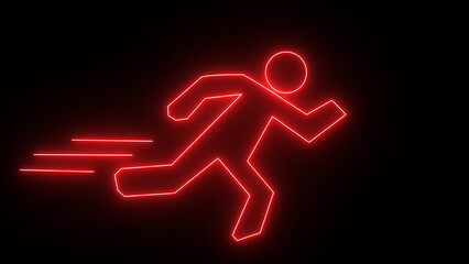 Neon glowing running man illustration.
