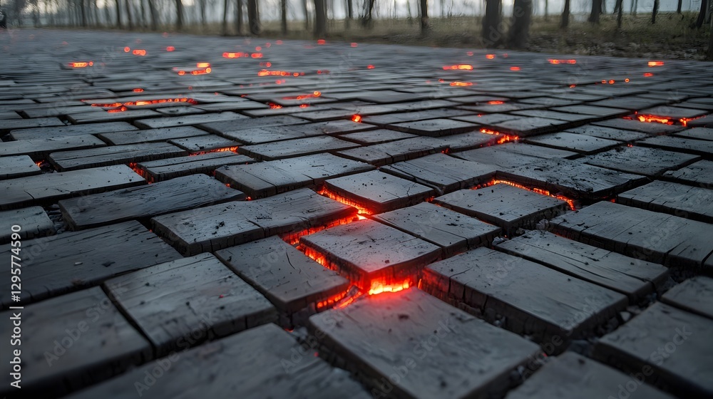 Poster charred wood mosaic with glowing embers a creative abstract composition featuring a mosaic pattern o