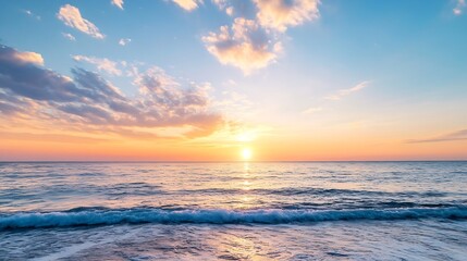 Obraz premium Beautiful Sunset Over Calm Ocean Waves with Vibrant Colors Reflecting on Water : Generative AI