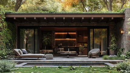 Obraz premium Secluded Modern Cabin with Outdoor Living Area