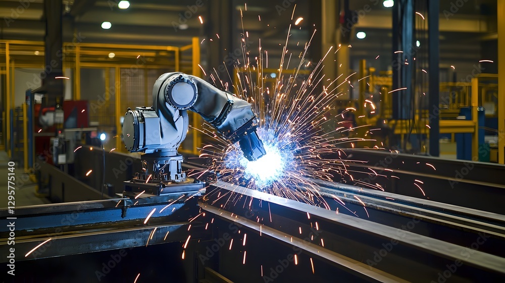 Aufkleber cinematic shot of an automated welding robot in an industrial factory with bright sparks flying in a