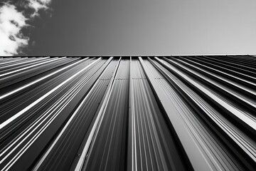 Obraz premium Modern building facade, sky, lines, urban, monochrome, architectural design, stock photo