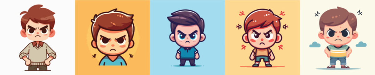 set of angry boy character vectors