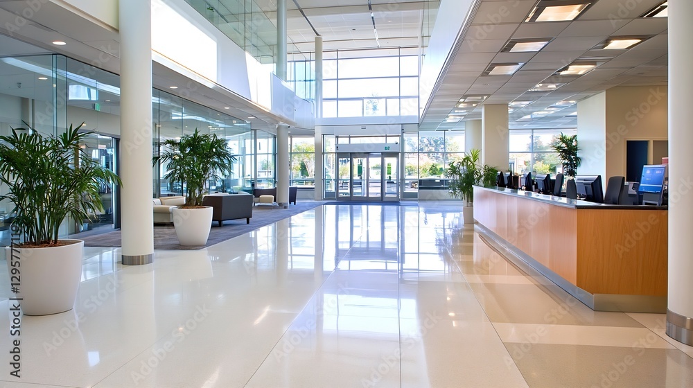 Poster modern and bright office reception area with large windows offering a welcoming ambiance : generativ