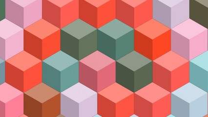 Obraz premium Geometric cube pattern with vibrant pastel colors in a seamless design