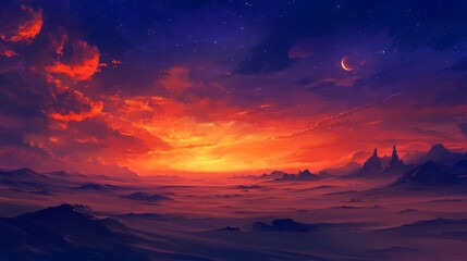 Breathtaking Dusk in the Desert with Vibrant Color Palette