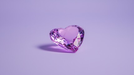A beautiful heart shaped crystal displayed on a purple background