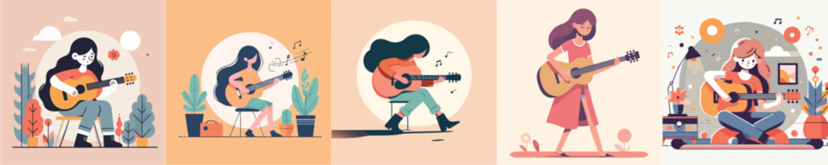 vector of a girl playing the guitar