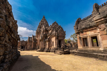 Ancient architecture Phanom Rung temple Sand Stone Castle enshrined of Lintel depicting God Vishnu...