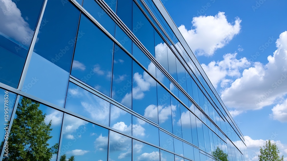 Poster Reflections of Clouds on Modern Glass Building Design and Architecture : Generative AI