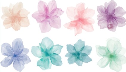 Abstract flowers, pastel colors,  isolated, digital design