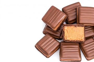 Obraz premium Delicious chocolate covered mousse squares with creamy filling