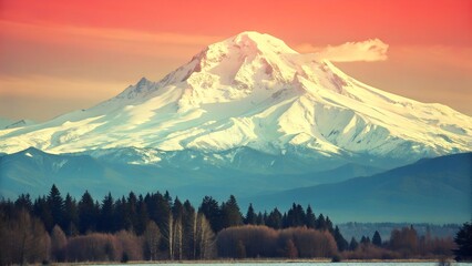 Fototapeta premium awe-inspiring and grandeur-inducing sight of a snow-covered mountain with its white peaks against a backdrop of a clear blue sky