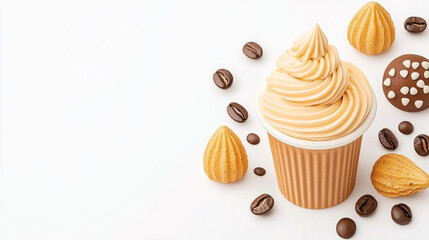 Delicious mocha mousse dessert with coffee beans and cookies