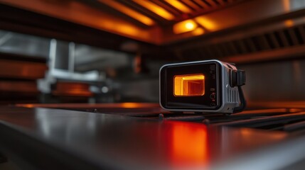 Obraz premium Heat detection in a restaurant kitchen to check oven temperatures. Featuring appliance diagnostics and kitchen safety