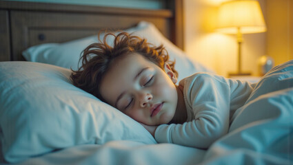 Serene Slumber: A Peaceful Moment of a Child Sleeping in a Cozy Bed and Room
